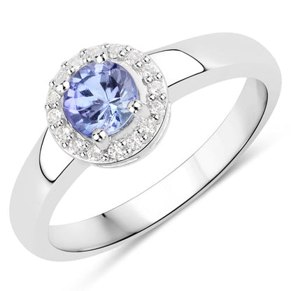 0.55 Carat Genuine Tanzanite and White Topaz .925 Sterling Silver Ring Bids.com