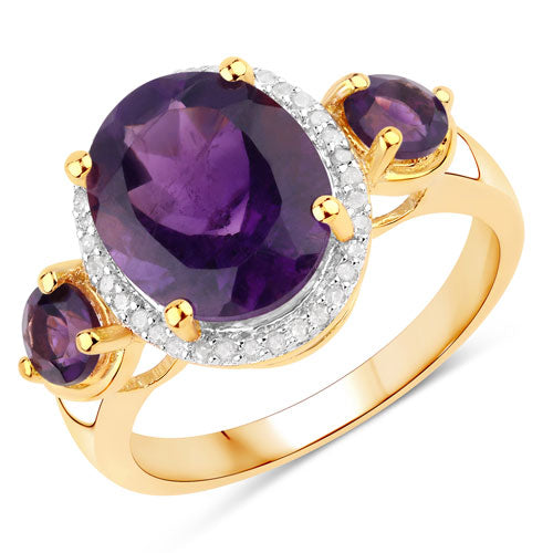 3.82 Carat Genuine Amethyst and White Diamond .925 Sterling Silver Ring Bids.com