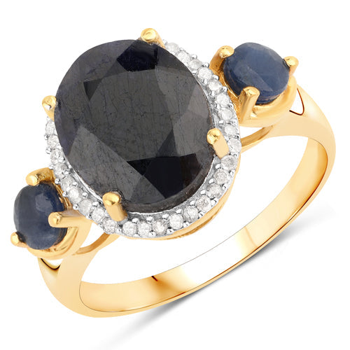 "5.13 Carat Dyed Sapphire, Blue Sapphire and White Diamond .925 Sterling Silver Ring Bids.com