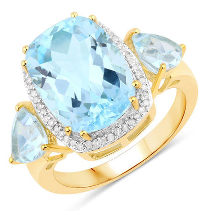 8.23 Carat Genuine Blue Topaz and White Diamond .925 Sterling Silver Ring Bids.com