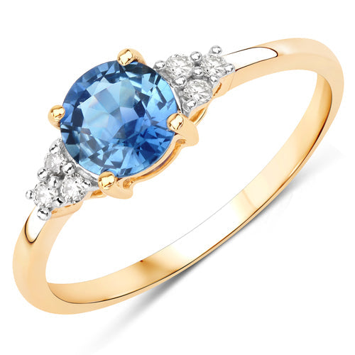 1.08 Carat Genuine Blue Sapphire and White Diamond 14K Yellow Gold Ring Bids.com