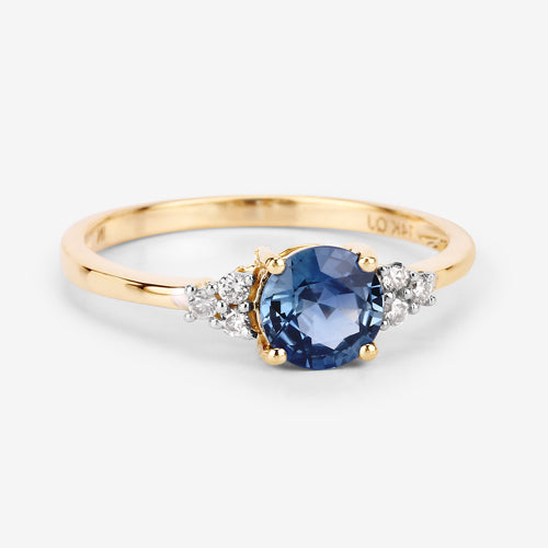 1.08 Carat Genuine Blue Sapphire and White Diamond 14K Yellow Gold Ring Bids.com