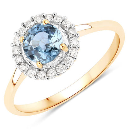 1.03 Carat Genuine Blue Sapphire and White Diamond 14K Yellow Gold Ring Bids.com