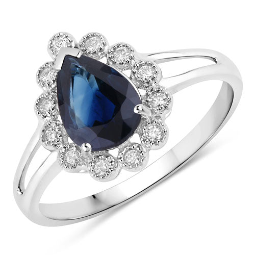 1.46 Carat Genuine Blue Sapphire and White Diamond 10K White Gold Ring Bids.com