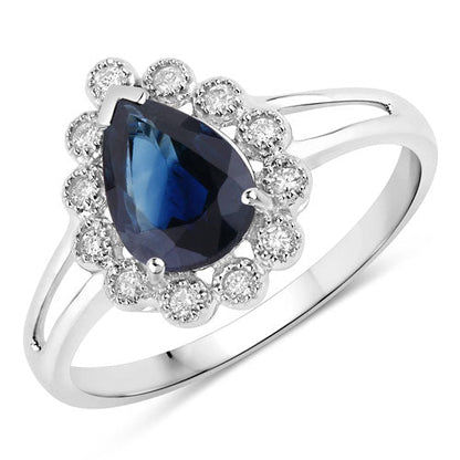 1.46 Carat Genuine Blue Sapphire and White Diamond 10K White Gold Ring Bids.com
