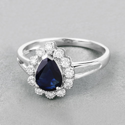 1.46 Carat Genuine Blue Sapphire and White Diamond 10K White Gold Ring Bids.com