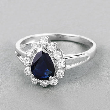 1.46 Carat Genuine Blue Sapphire and White Diamond 10K White Gold Ring Bids.com