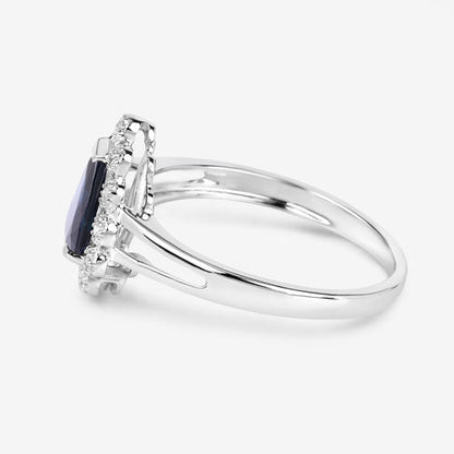 1.46 Carat Genuine Blue Sapphire and White Diamond 10K White Gold Ring Bids.com