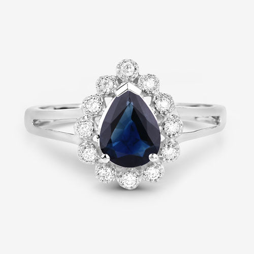 1.46 Carat Genuine Blue Sapphire and White Diamond 10K White Gold Ring Bids.com
