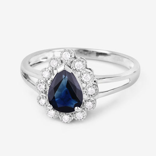 1.46 Carat Genuine Blue Sapphire and White Diamond 10K White Gold Ring Bids.com