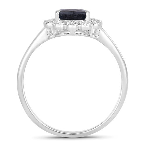 1.46 Carat Genuine Blue Sapphire and White Diamond 10K White Gold Ring Bids.com