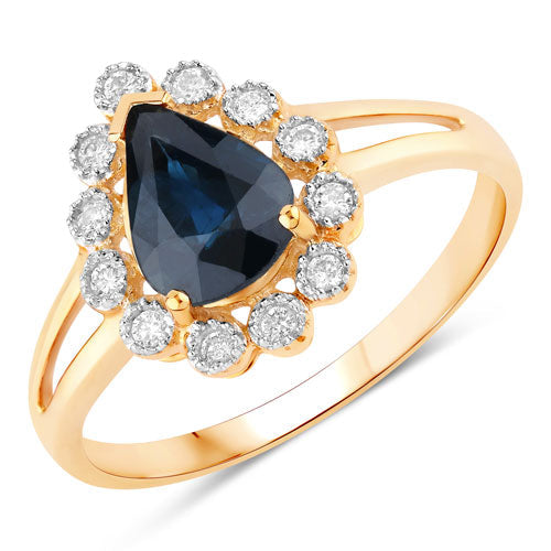 1.46 Carat Genuine Blue Sapphire and White Diamond 10K Yellow Gold Ring Bids.com