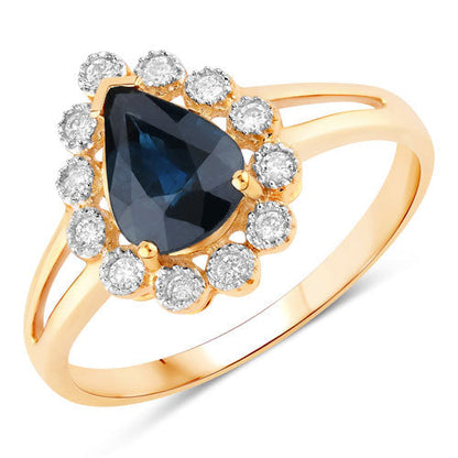 1.46 Carat Genuine Blue Sapphire and White Diamond 10K Yellow Gold Ring Bids.com