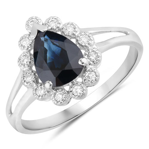 1.46 Carat Genuine Blue Sapphire and White Diamond 14K White Gold Ring Bids.com