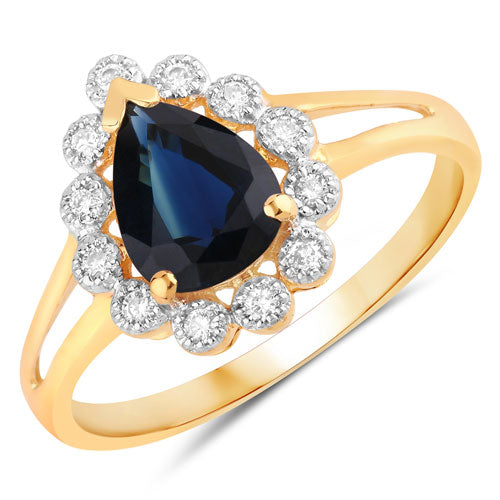 1.46 Carat Genuine Blue Sapphire and White Diamond 14K Yellow Gold Ring Bids.com