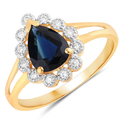 1.46 Carat Genuine Blue Sapphire and White Diamond 14K Yellow Gold Ring Bids.com