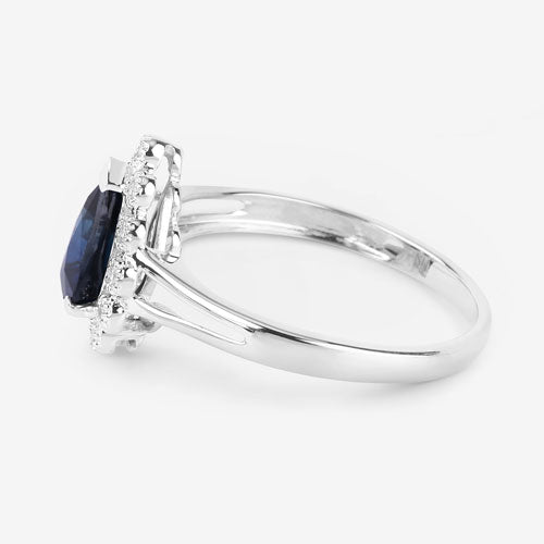 1.46 Carat Genuine Blue Sapphire and White Diamond 14K White Gold Ring Bids.com