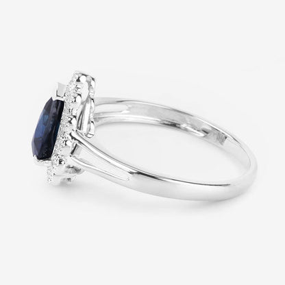 1.46 Carat Genuine Blue Sapphire and White Diamond 14K White Gold Ring Bids.com