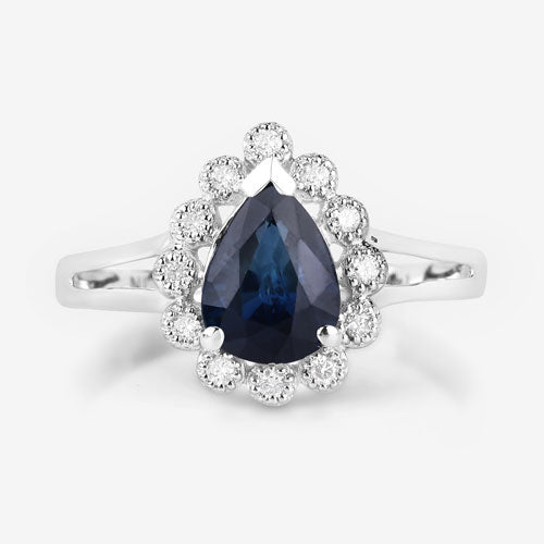 1.46 Carat Genuine Blue Sapphire and White Diamond 14K White Gold Ring Bids.com