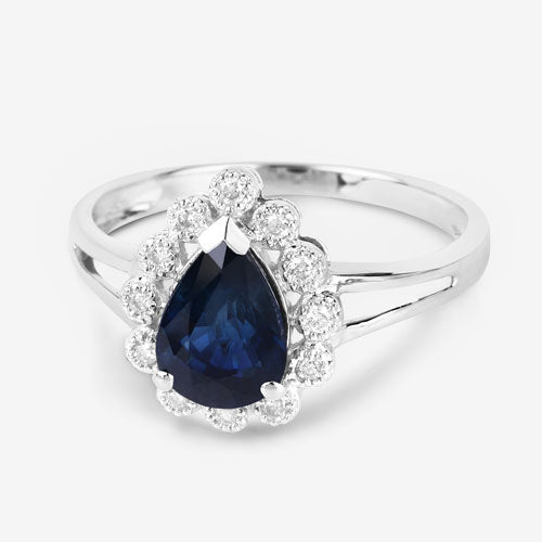 1.46 Carat Genuine Blue Sapphire and White Diamond 14K White Gold Ring Bids.com