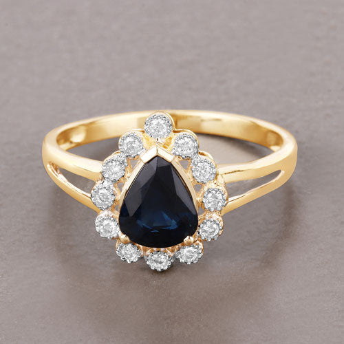 1.46 Carat Genuine Blue Sapphire and White Diamond 10K Yellow Gold Ring Bids.com