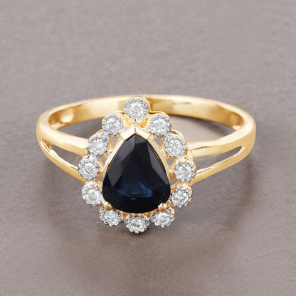 1.46 Carat Genuine Blue Sapphire and White Diamond 10K Yellow Gold Ring Bids.com
