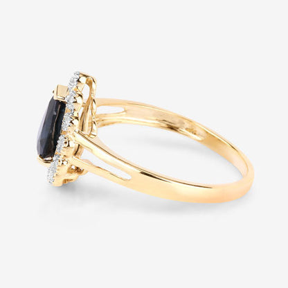 1.46 Carat Genuine Blue Sapphire and White Diamond 10K Yellow Gold Ring Bids.com