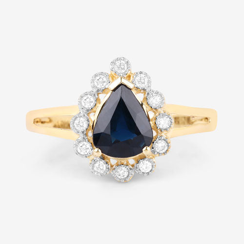 1.46 Carat Genuine Blue Sapphire and White Diamond 10K Yellow Gold Ring Bids.com
