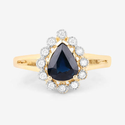 1.46 Carat Genuine Blue Sapphire and White Diamond 10K Yellow Gold Ring Bids.com