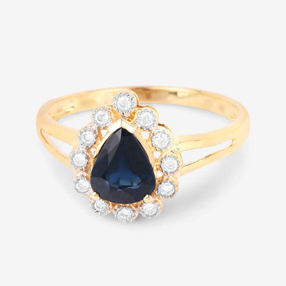 1.46 Carat Genuine Blue Sapphire and White Diamond 10K Yellow Gold Ring Bids.com