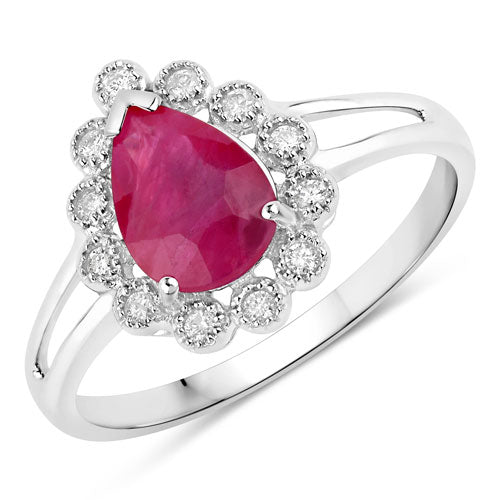 1.31 Carat Genuine Ruby and White Diamond 10K White Gold Ring Bids.com