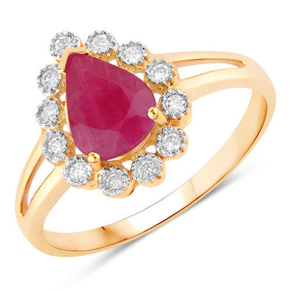 1.31 Carat Genuine Ruby and White Diamond 10K Yellow Gold Ring Bids.com