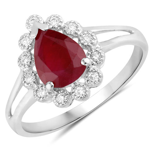 1.31 Carat Genuine Ruby and White Diamond 14K White Gold Ring Bids.com