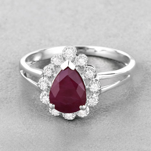 1.31 Carat Genuine Ruby and White Diamond 14K White Gold Ring Bids.com
