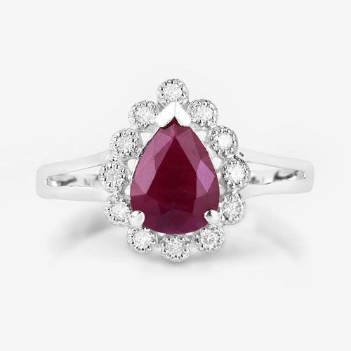 1.31 Carat Genuine Ruby and White Diamond 14K White Gold Ring Bids.com