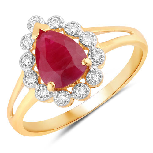 1.31 Carat Genuine Ruby and White Diamond 14K Yellow Gold Ring Bids.com