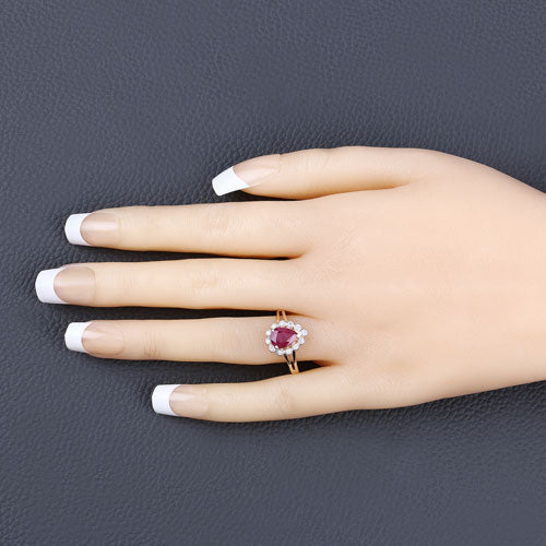1.31 Carat Genuine Ruby and White Diamond 14K Yellow Gold Ring Bids.com