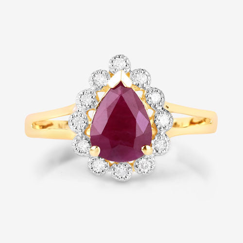 1.31 Carat Genuine Ruby and White Diamond 14K Yellow Gold Ring Bids.com