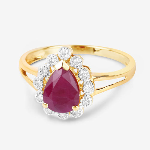 1.31 Carat Genuine Ruby and White Diamond 14K Yellow Gold Ring Bids.com