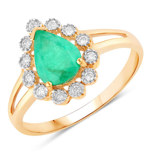 1.22 Carat Genuine Zambian Emerald and White Diamond 10K Yellow Gold Ring Bids.com