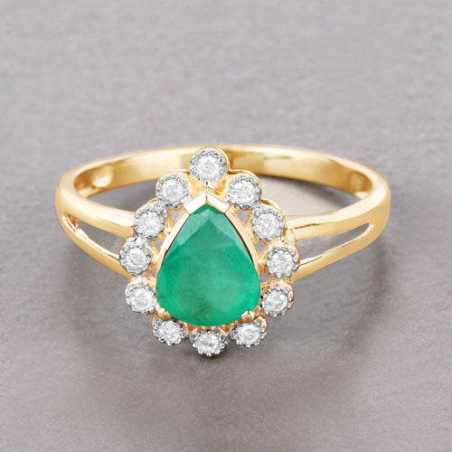 1.22 Carat Genuine Zambian Emerald and White Diamond 10K Yellow Gold Ring Bids.com