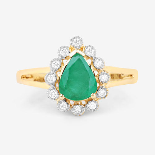 1.22 Carat Genuine Zambian Emerald and White Diamond 10K Yellow Gold Ring Bids.com