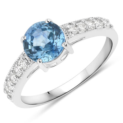 1.90 Carat Genuine Blue Sapphire and White Diamond 14K White Gold Ring Bids.com