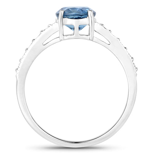 1.90 Carat Genuine Blue Sapphire and White Diamond 14K White Gold Ring Bids.com