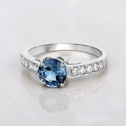 1.90 Carat Genuine Blue Sapphire and White Diamond 14K White Gold Ring Bids.com