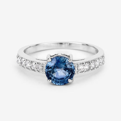 1.90 Carat Genuine Blue Sapphire and White Diamond 14K White Gold Ring Bids.com