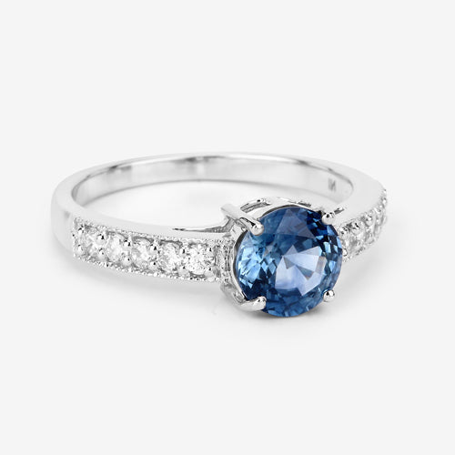 1.90 Carat Genuine Blue Sapphire and White Diamond 14K White Gold Ring Bids.com