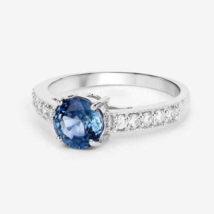 1.90 Carat Genuine Blue Sapphire and White Diamond 14K White Gold Ring Bids.com