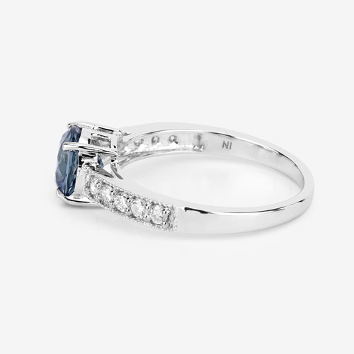 1.90 Carat Genuine Blue Sapphire and White Diamond 14K White Gold Ring Bids.com