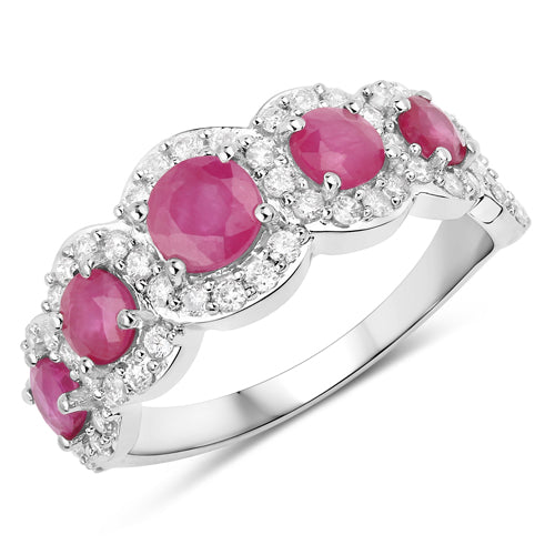1.99 Carat Genuine Ruby and White Diamond 14K White Gold Ring Bids.com